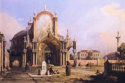 Capriccio di una Chiesa Rotonda con un Elaborato Portico Gotico in una Piazza, una Piazza Palladiana e una Chiesa Gotica Oltre da Giovanni Antonio Canal